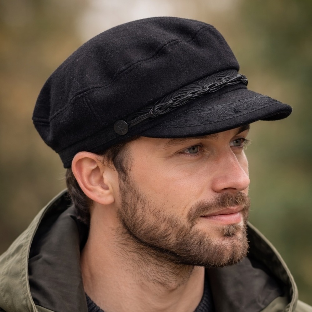 Vtg Authentic Goorin Bros Greek Fisherman Wool Sailor Cap Black Hat